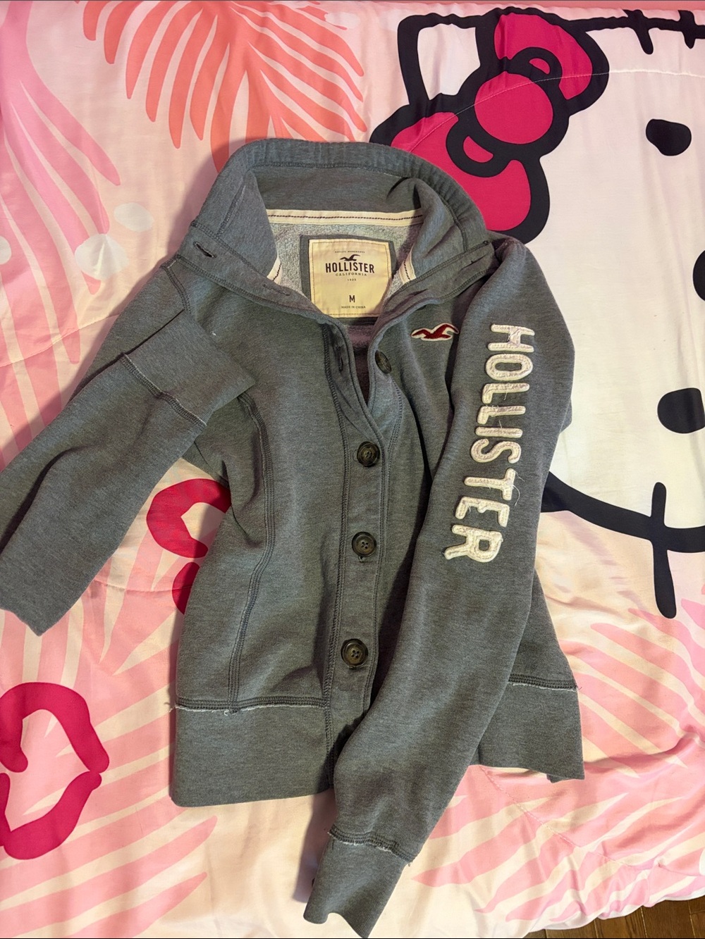 Hollister Gray Button-Up Knit Cardigan Jacket